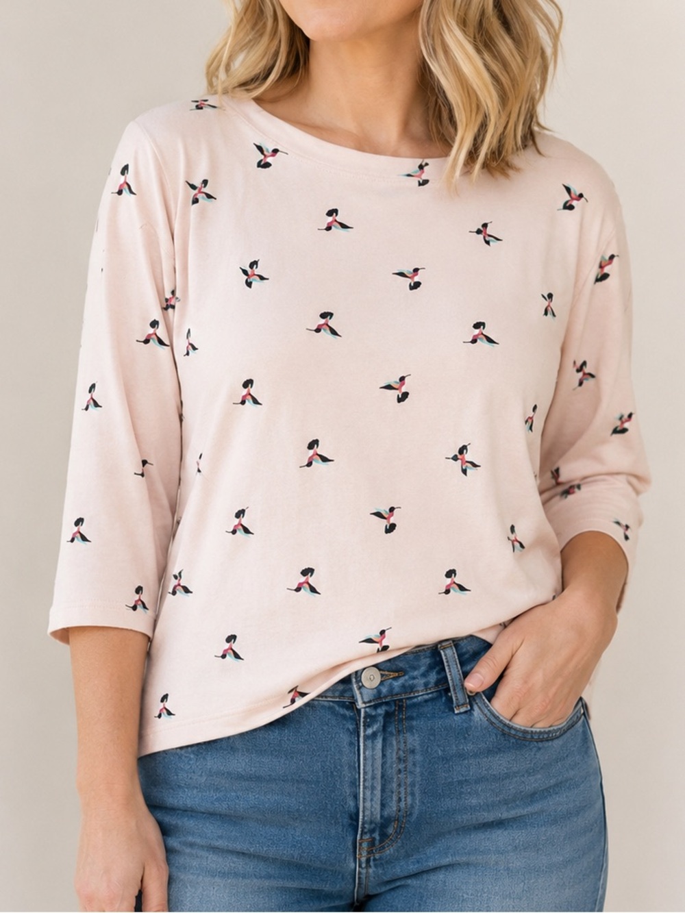 Croft & Barrow 100% Cotton Pink Hummingbird Print Top XXL